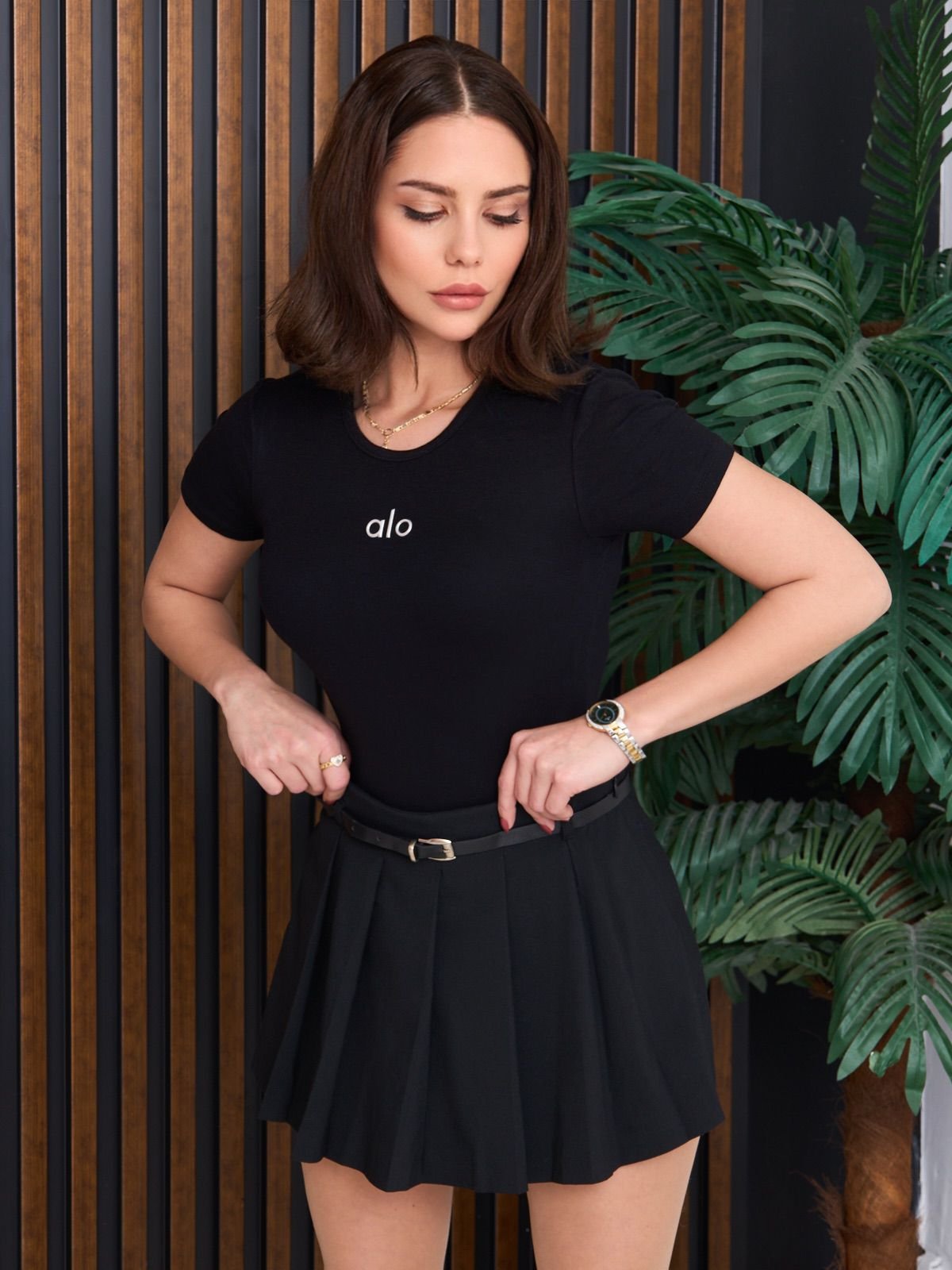 Kemerli Piliseli Şort Etek - Görsel 2