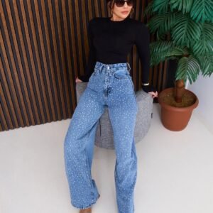 Taş Detay Yüksek Bel Baggy Jean