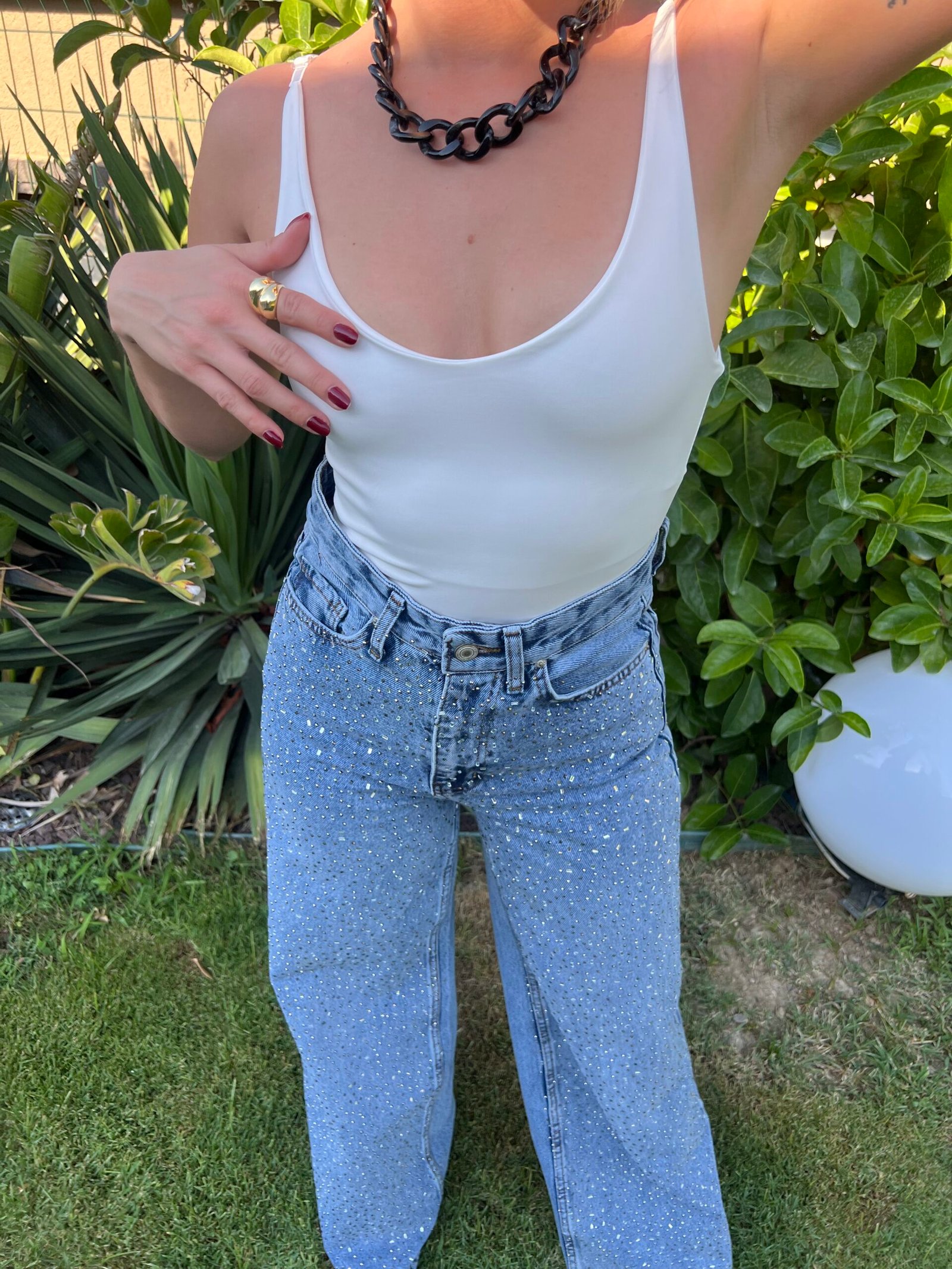 Beyaz U Yaka Çıtçıtlı Yarım Astarlı Bodysuit - Görsel 4